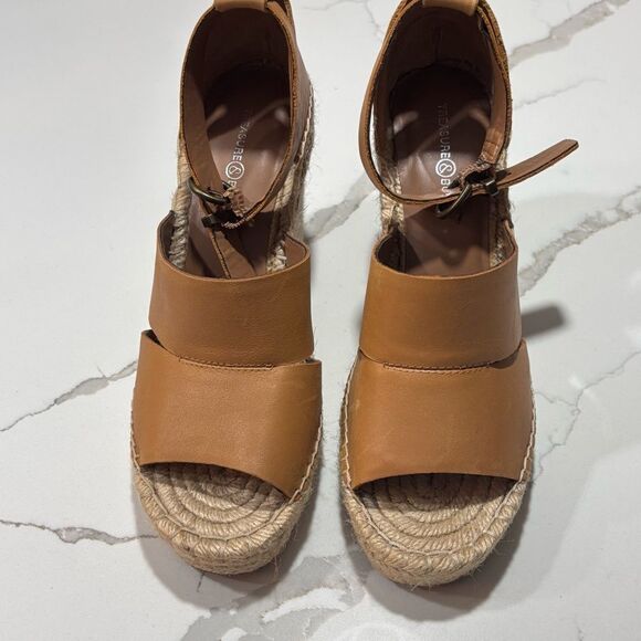 Treasure & Bond | Tan Leather Platform Espadrilles Wedge Sandals Women’s Size 8 - Picture 6 of 11